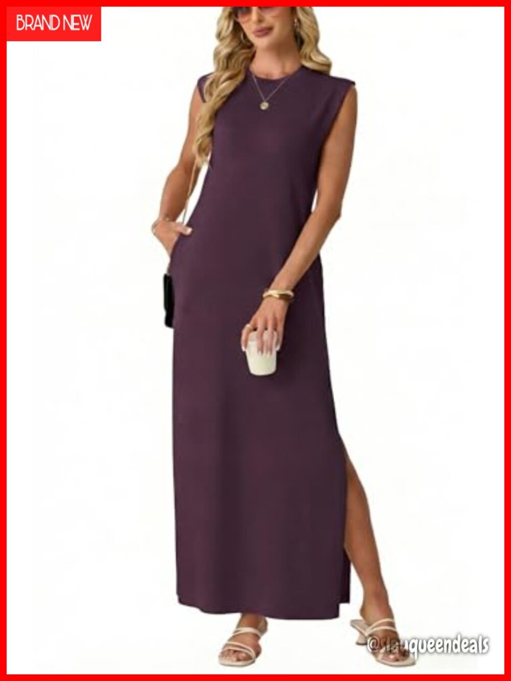 Womens Shift Sweater Maxi Dress with Pockets Cap Sleeve Knit